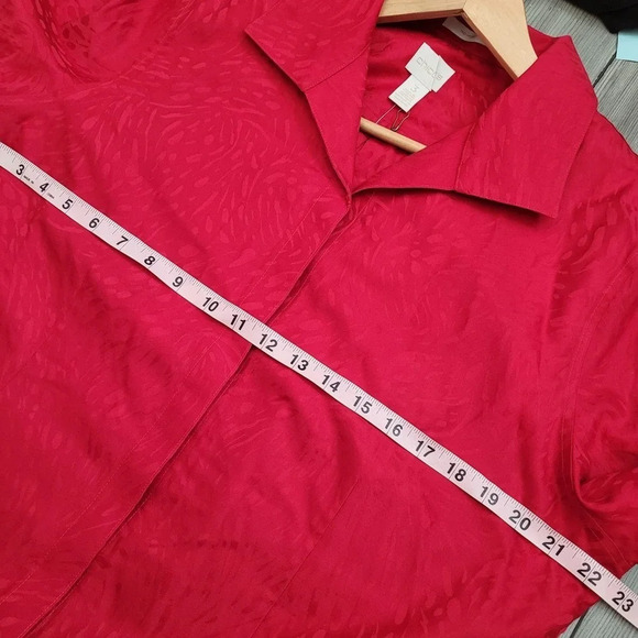 Chico's Women's Button-Up Tunic Top Size L Red 100% Cotton Long Sleeves Collared - Picture 11 of 14